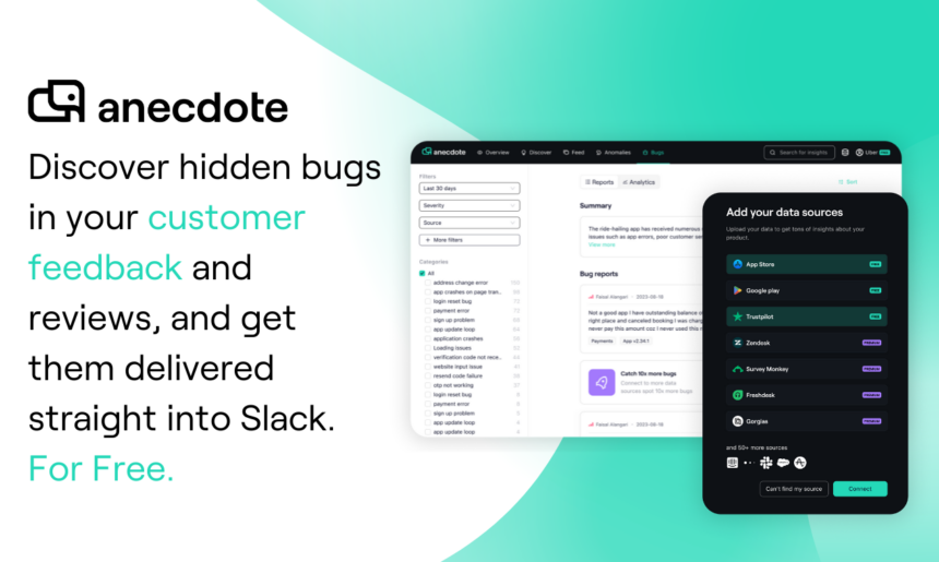 Data-driven companies of all sizes use Anecdote to securely analyze their customer reviews, uncover bugs and user experience issues, track feature requests, and reduce churn.