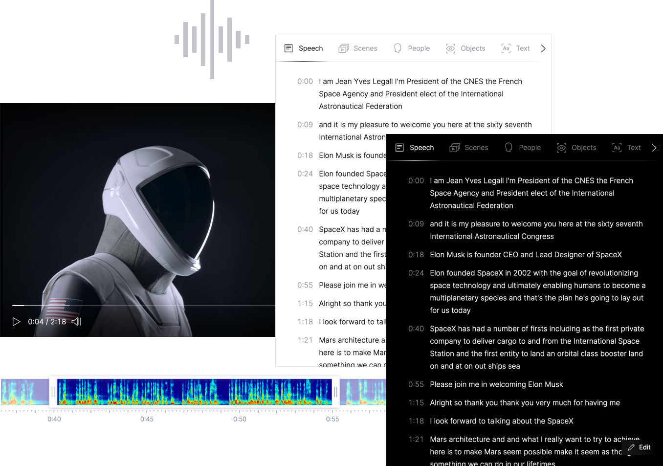 muse ai : Simply upload a video or audio file to get a transcript. Edit it, generate subtitles, navigate by speech, or boost SEO using your content. No added cost.