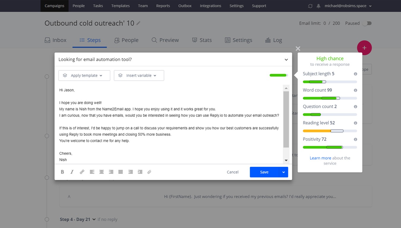 reply io : Accelerate outbound sales while keeping your emails feeling warm and personal