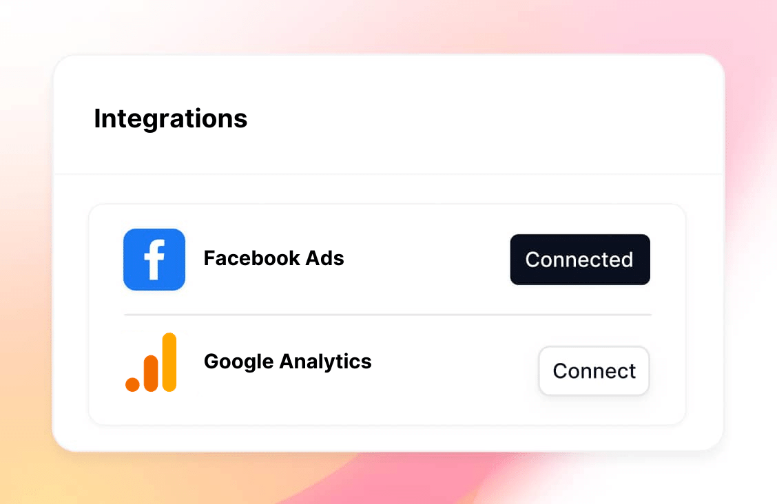 Sphinx Mind integrates seamlessly with your favorite marketing platforms like Facebook Ads, Google Ads, Google Analytics, and Google Search Console. Connect your accounts and let Sphinx Mind harness your marketing data.