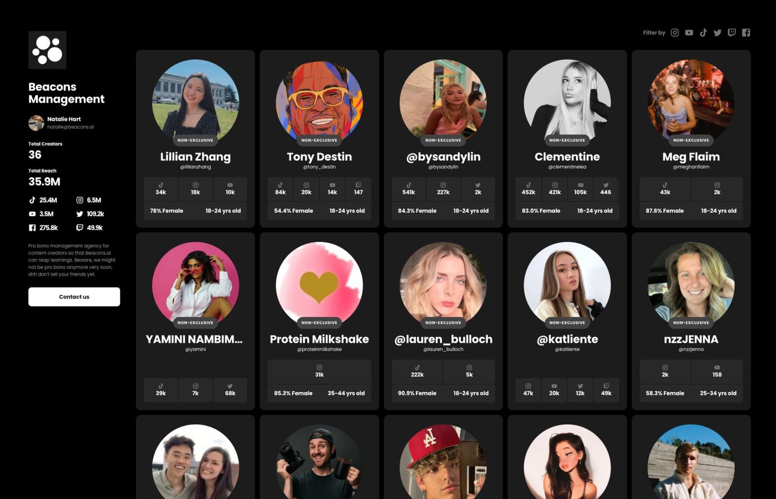 Une page pour partager instantanément des données pour présenter votre créateurs de contenu et influenceurs en quelques secondes