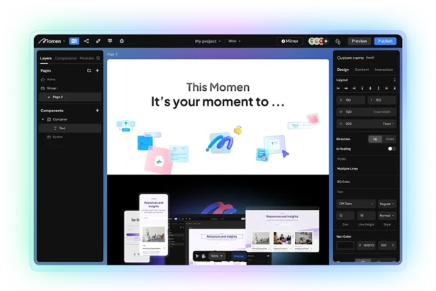 momen app: Design, Develop, and Scale Your Apps without Code. No-code solution for SaaS