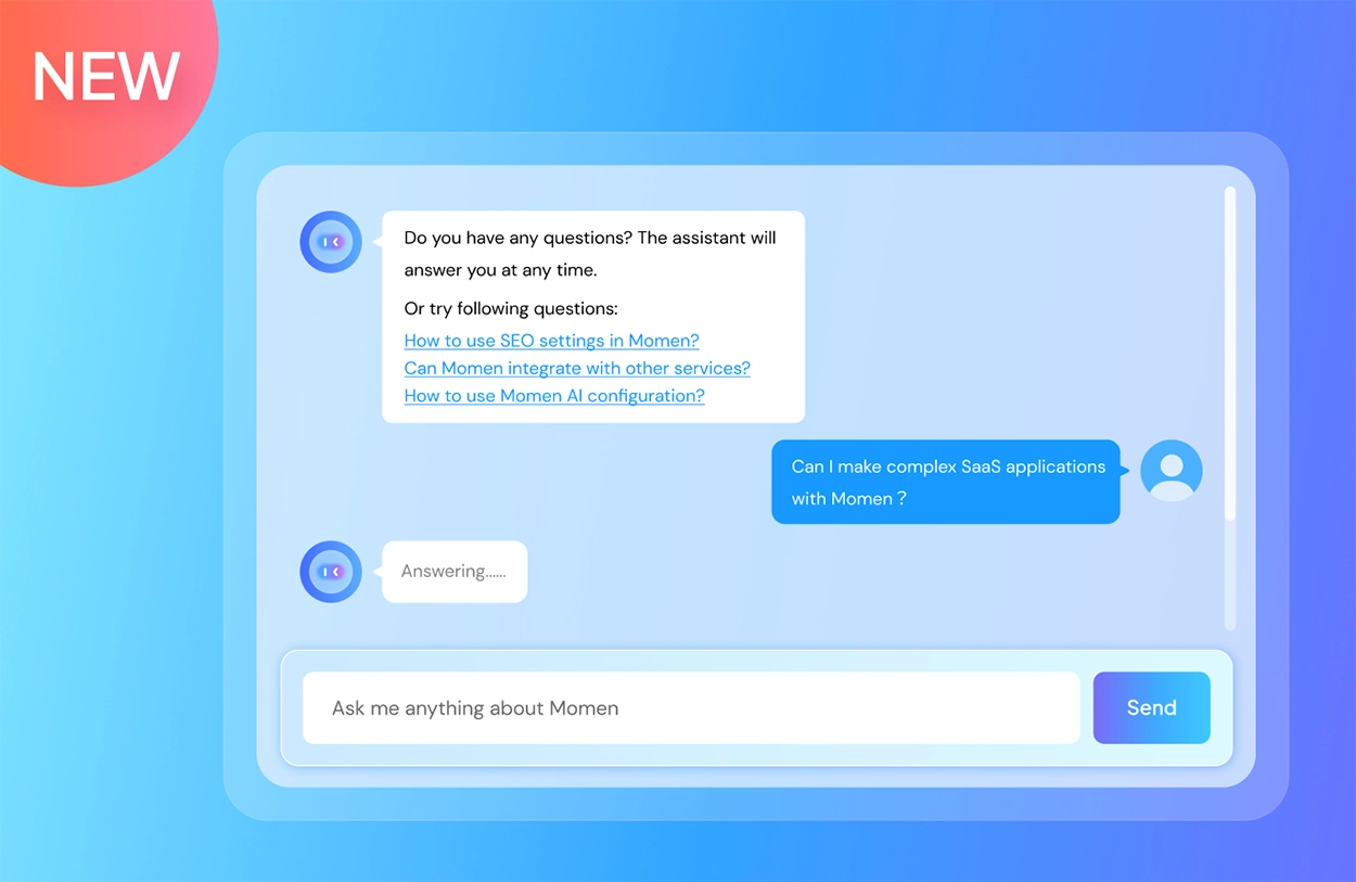 Momen app: Built an AI assistant app like this in minutes! It's based on content from Momen docs, and provides swift answers with the GPT-4 streaming API.