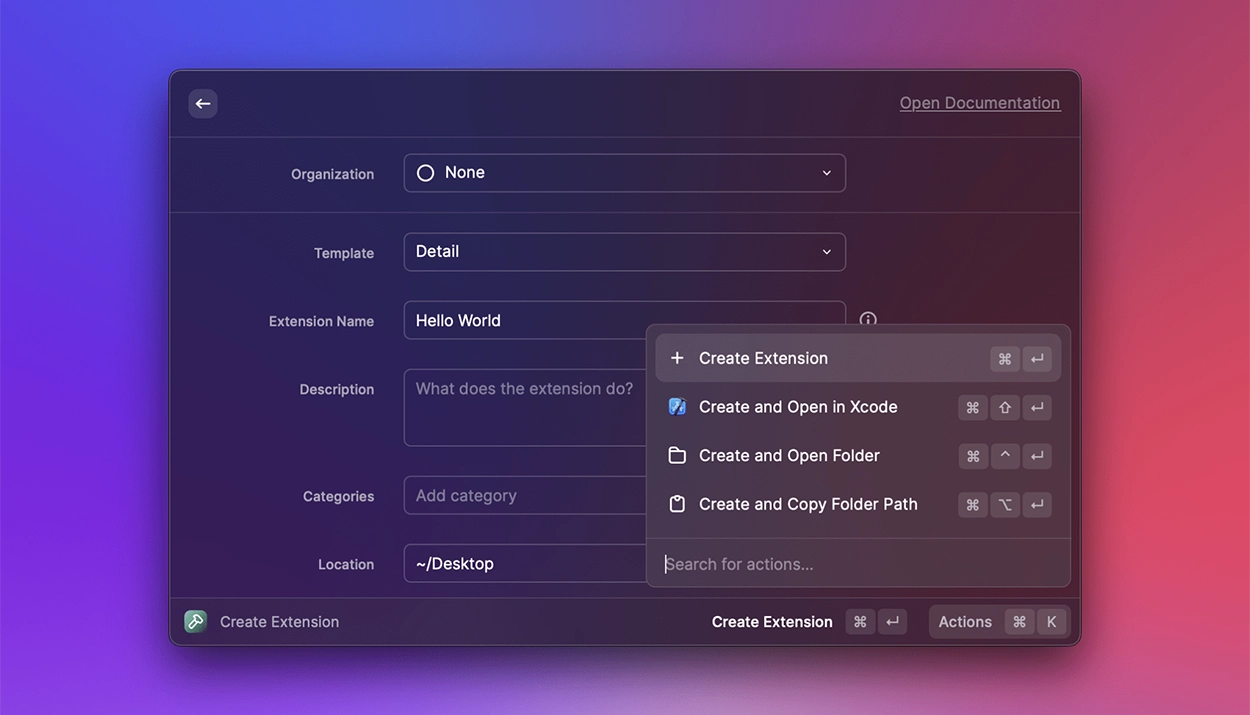 Create Extension command in Raycast