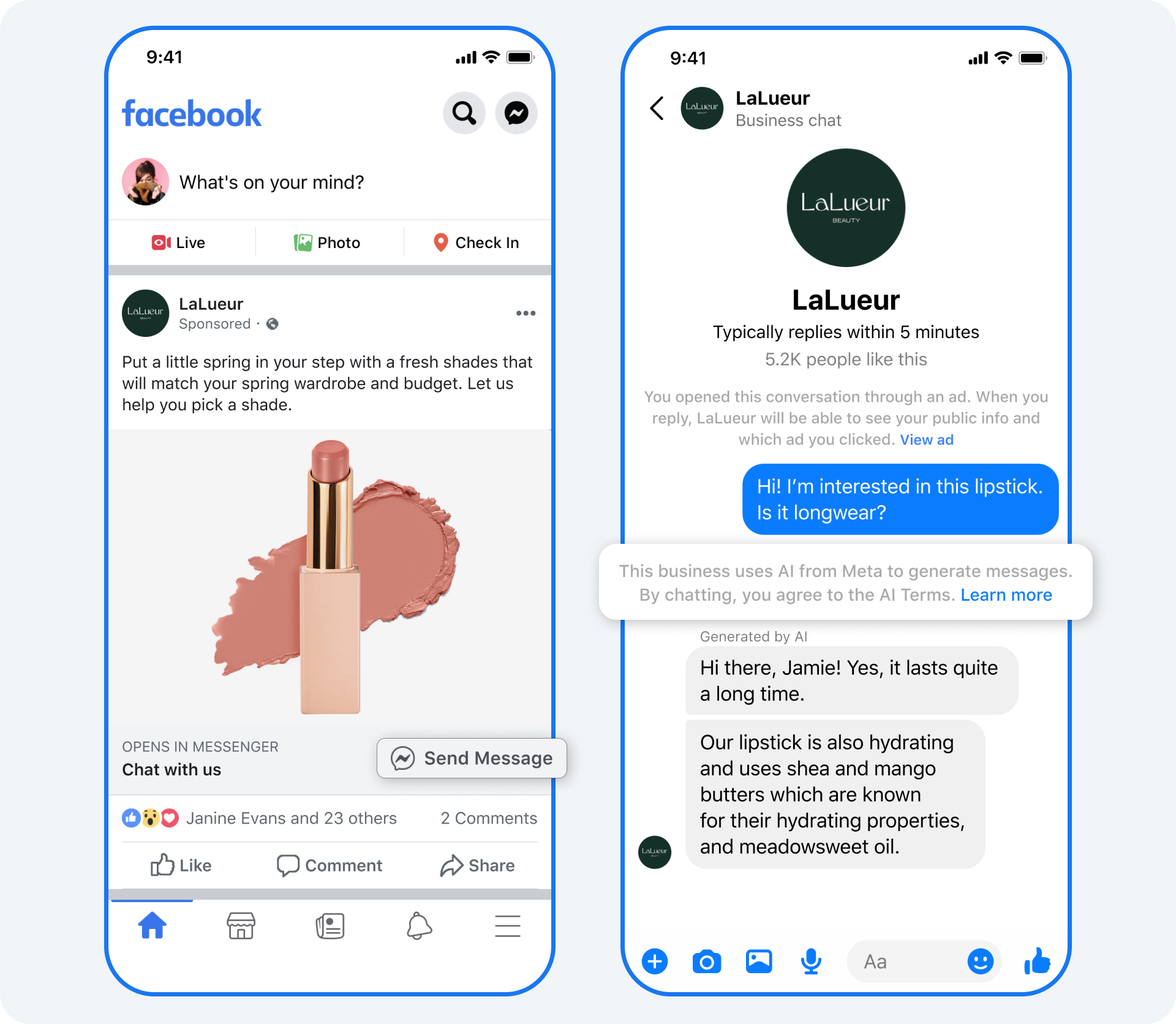 AI powered business chatbots using click to message ads on whatsapp and messenger