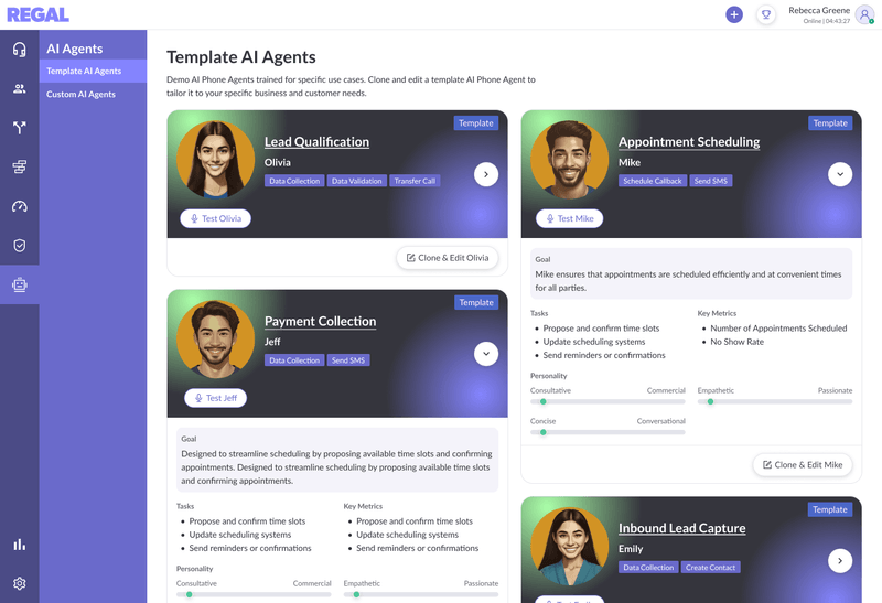 Drive better sales, support, and retention – with way less effort - using Regal AI Agents and Automated Personalization. Regal understands real-time customer intent signals, and automatically tailors multi-touch inbound and outbound interactions with a blend of Regal AI Agents and your human agents.