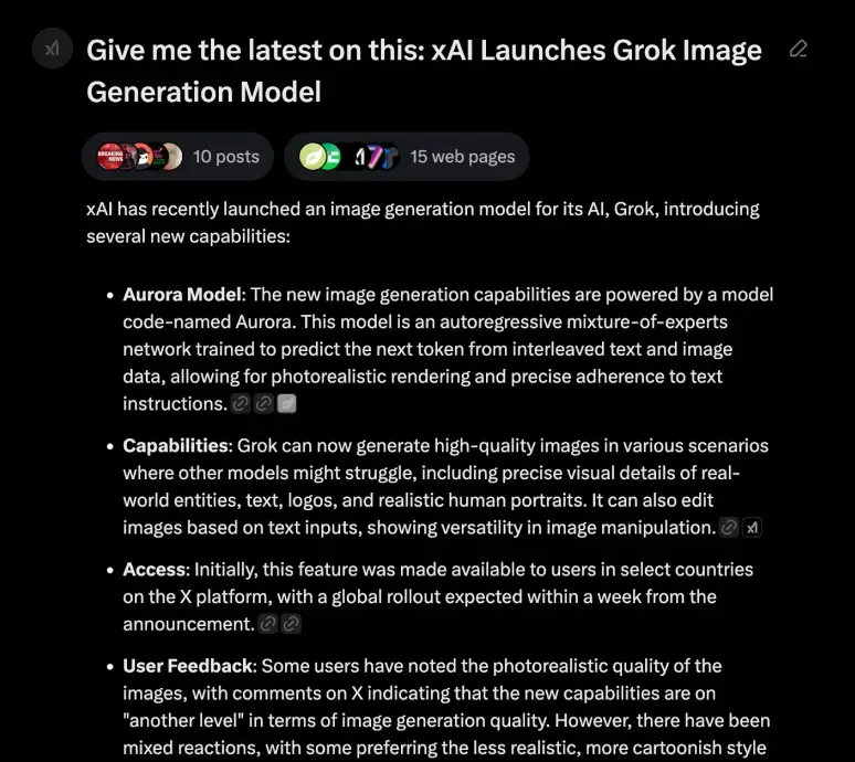 Grok AI - Search results in X