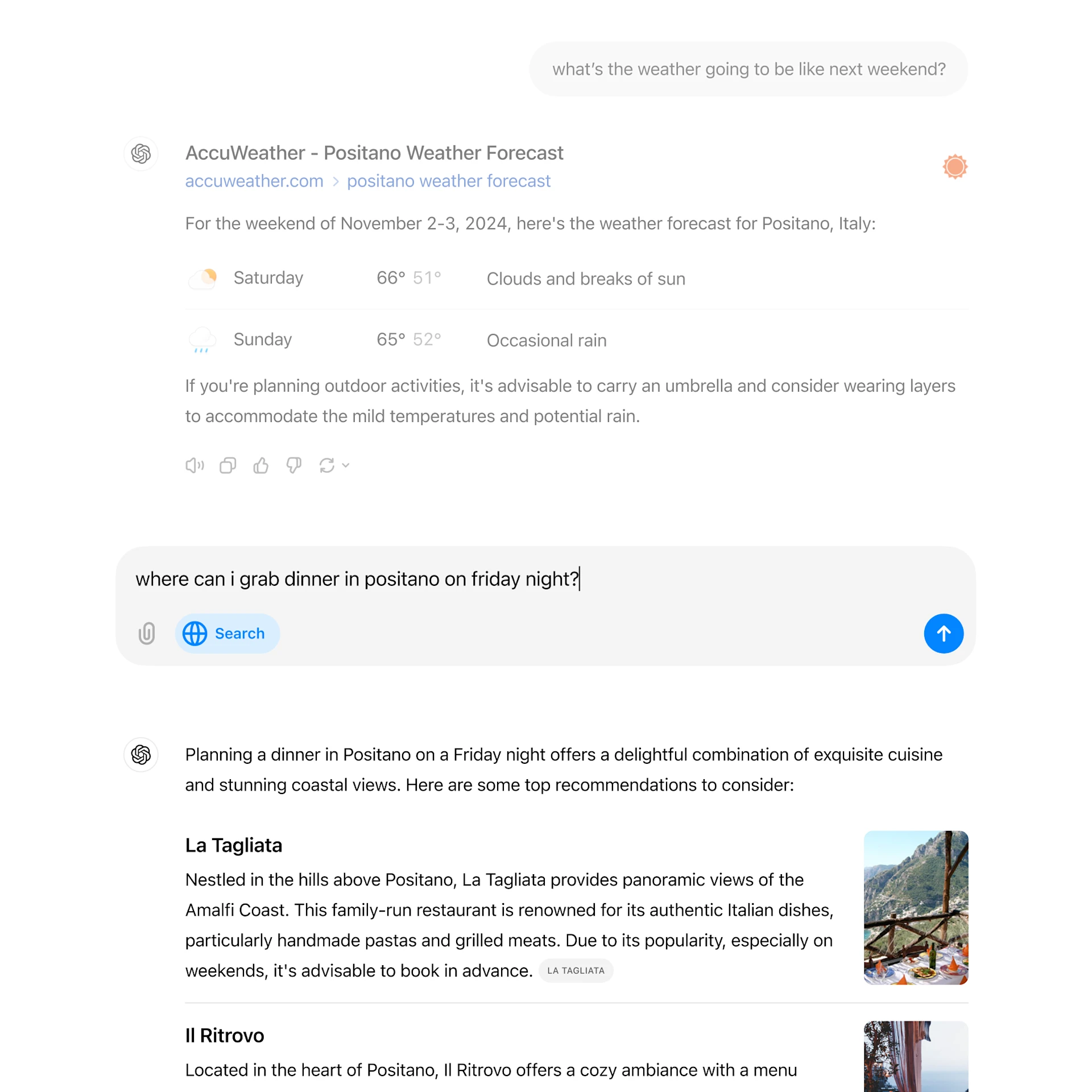 screenshot Conversational ChatGPT Search