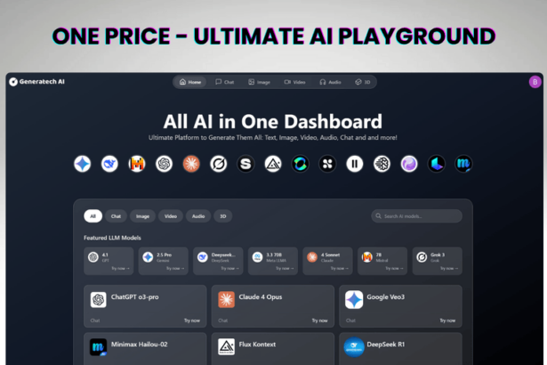 All AI in One Dashboard Ultimate Platform to Generate Them All: Text, Image, Video, Audio, Chat and and more!
